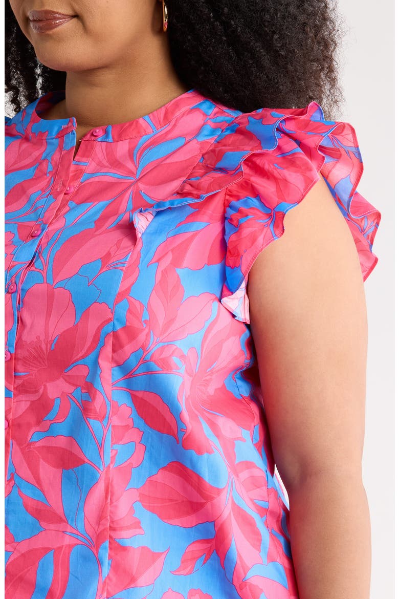 Floral Sammi Cotton Button-Up Top, Alternate, color, PINK-BLUE