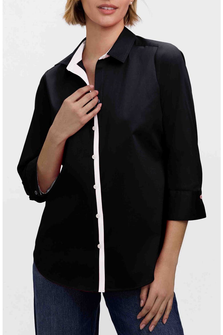 Charlie Contrast Trim Cotton Blend Button-Up Shirt, Main, color, BLACK