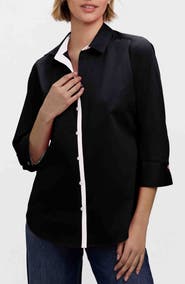 Foxcroft Charlie Contrast Trim Cotton Blend Button-Up Shirt