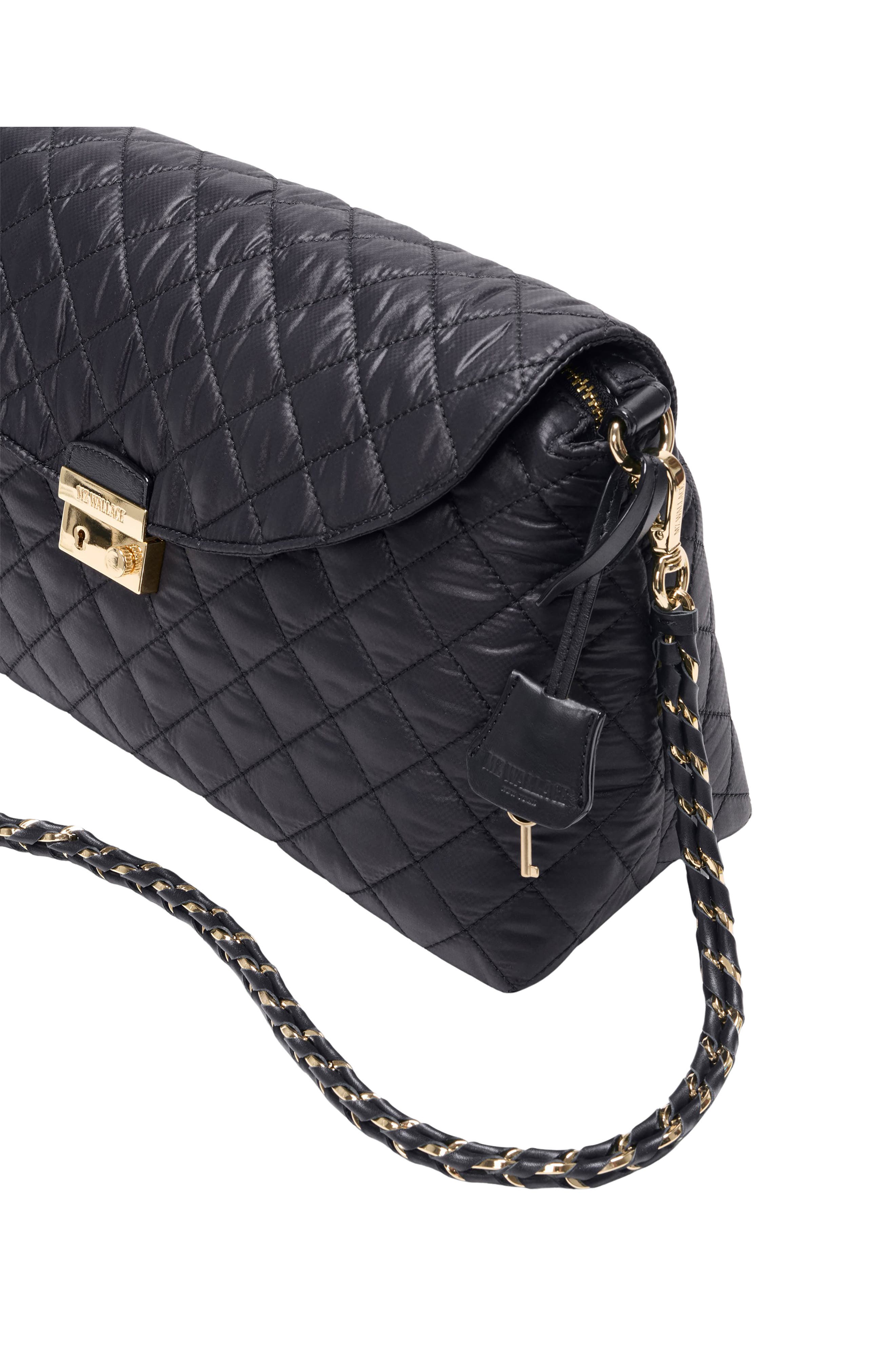 MZ Wallace Crosby Lock Quilted Nylon Shoulder Bag, Alternate, color, Black