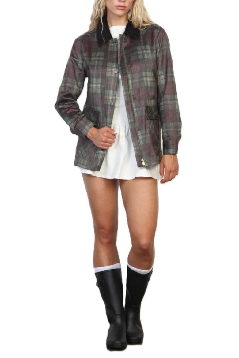Waxed Coated Plaid Barn Jacket, Alternate, color, OLIVE PLAID