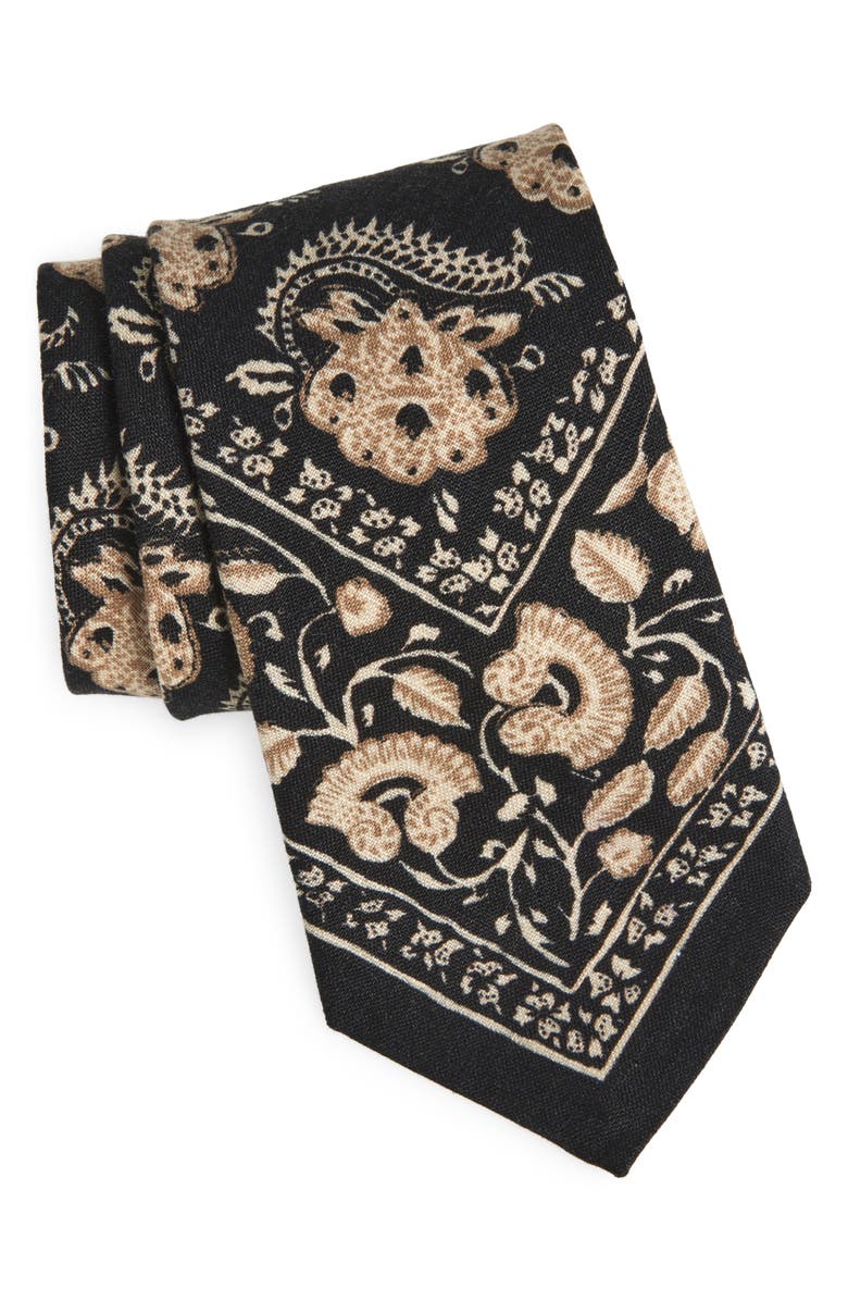 Ralph Lauren Purple Label Standard Blocked Paisley Linen Tie, Main, color, Black Multi