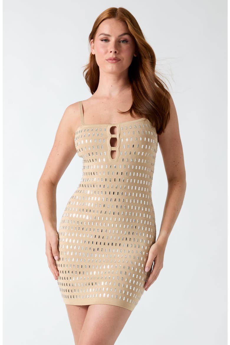 Danni Rhinestone Bodycon Minidress, Alternate, color, BEIGE