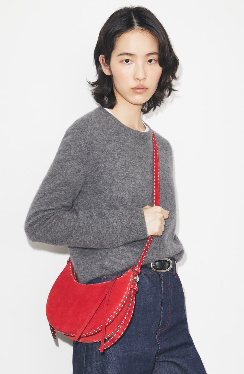 Tory Burch Romy Suede Half Moon Shoulder Bag, Alternate, color, Red