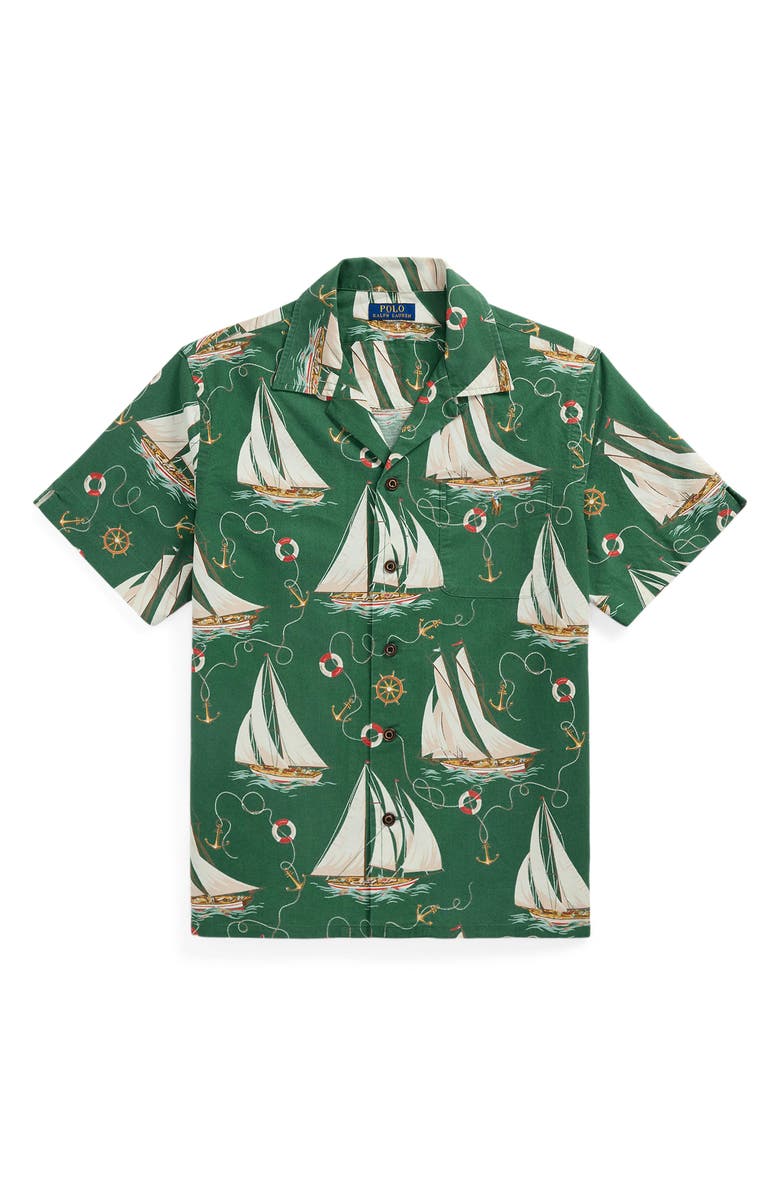 Polo Ralph Lauren Sailboat Print Cotton Oxford Cloth Camp Shirt, Alternate, color, 