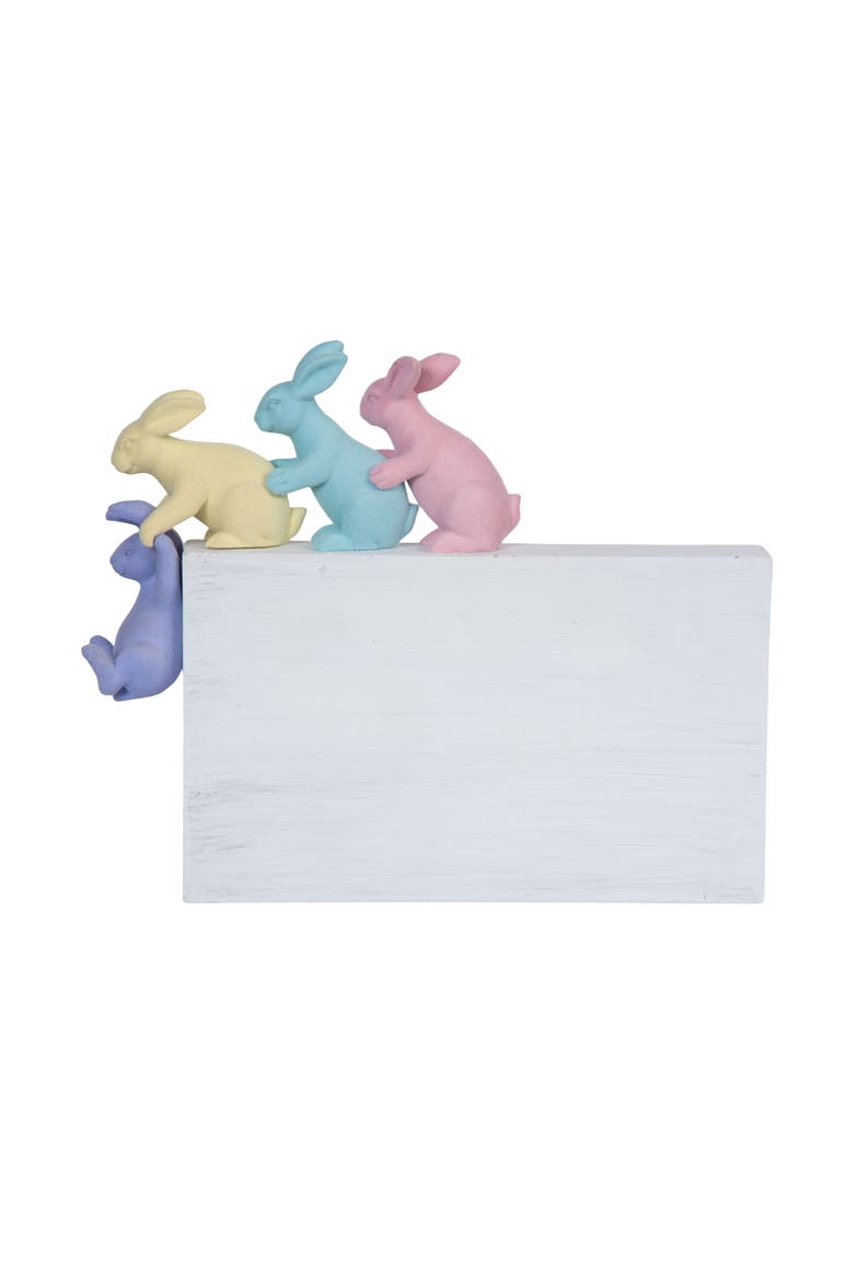 "Happy Easter" Easter Bunnies Figurine 6" x 7.5", Alternate, color, Blue