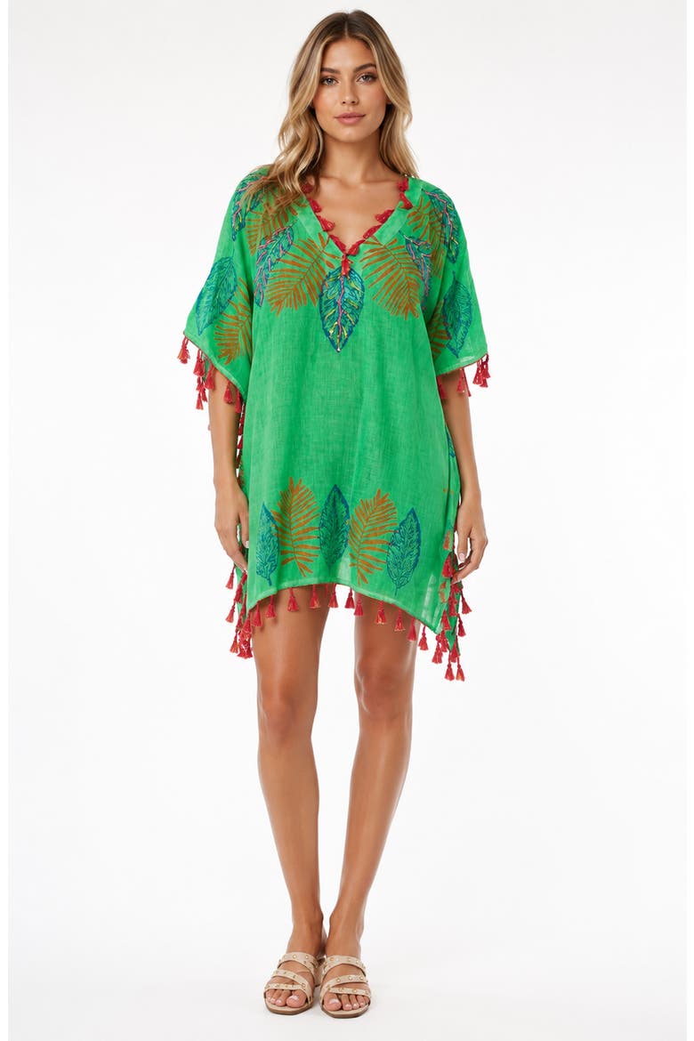 Short Cotton Poncho, Alternate, color, GREEN
