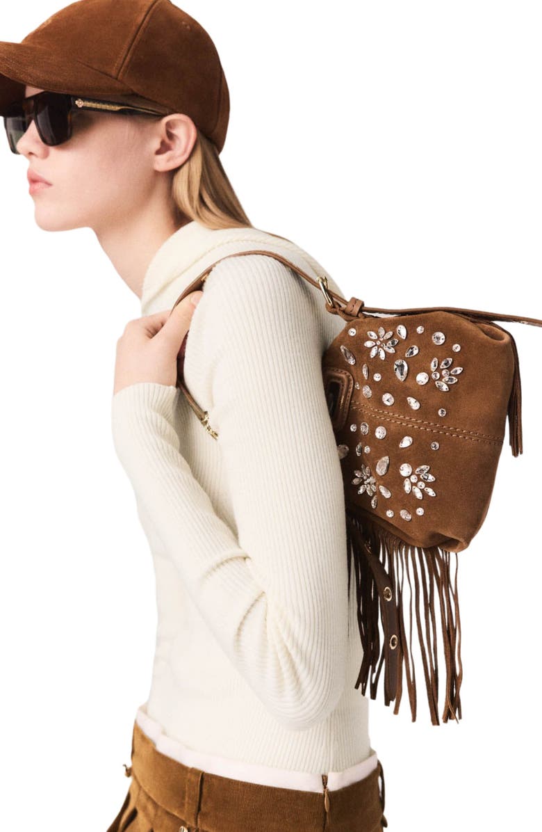 maje Pleated corduroy mini skirt, Alternate, color, Camel