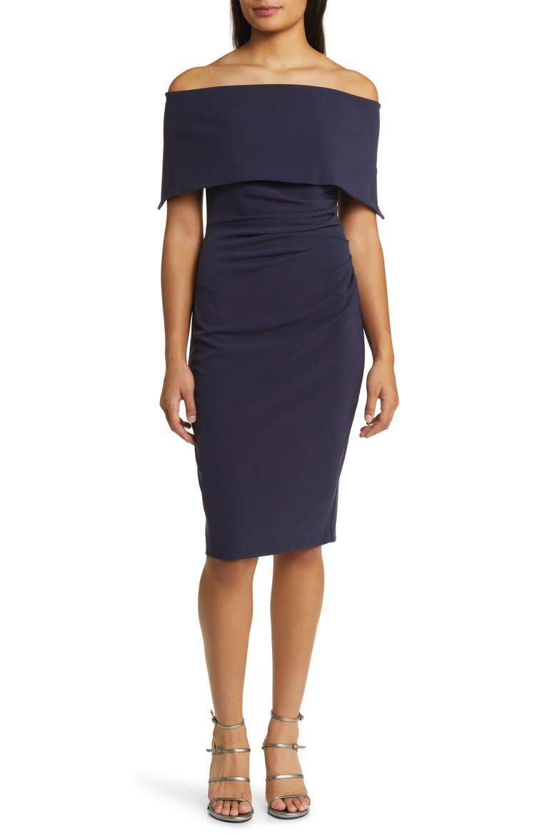 Off-the-Shoulder Sheath Dress, Main, color, NAVY