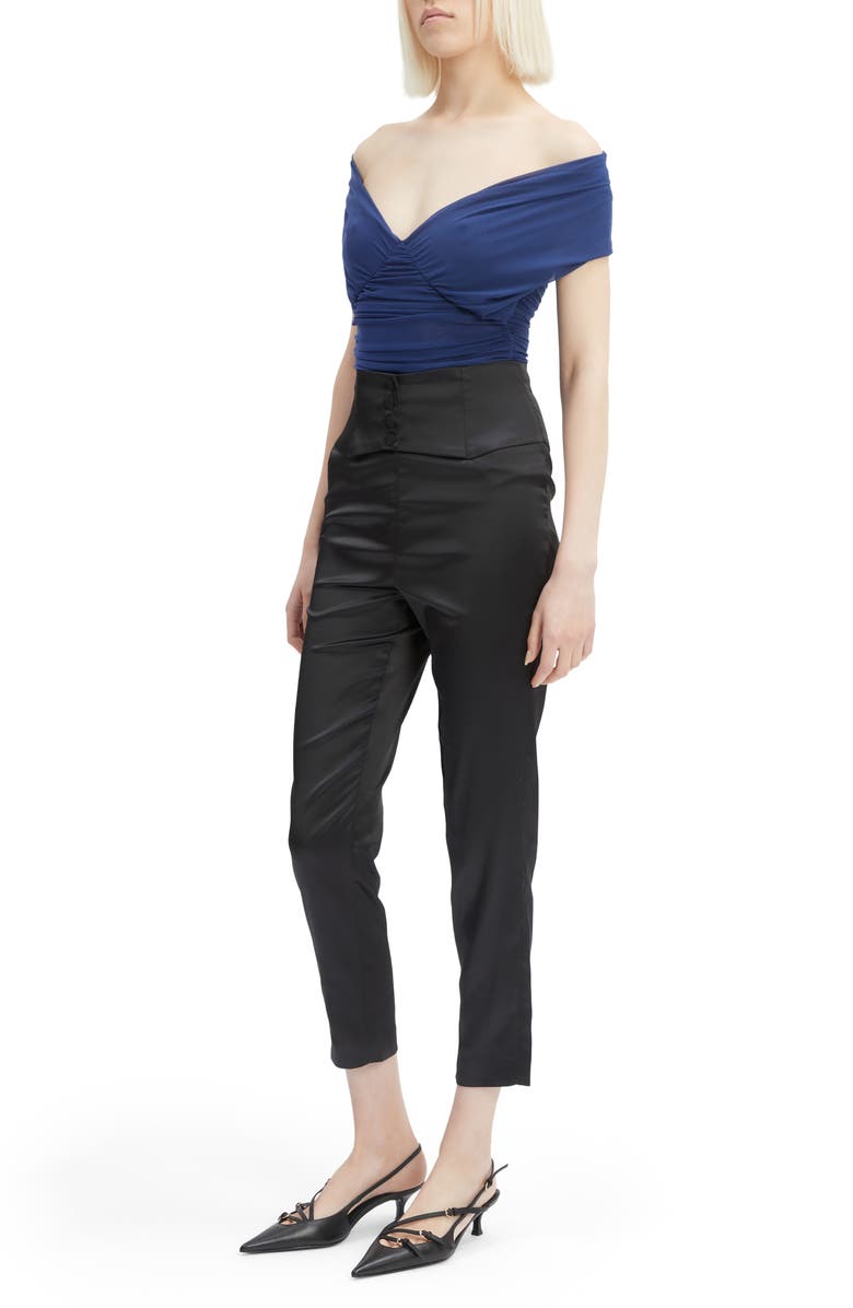 Bardot Vespera Off the Shoulder Mesh Bodysuit, Alternate, color, Royal Blue