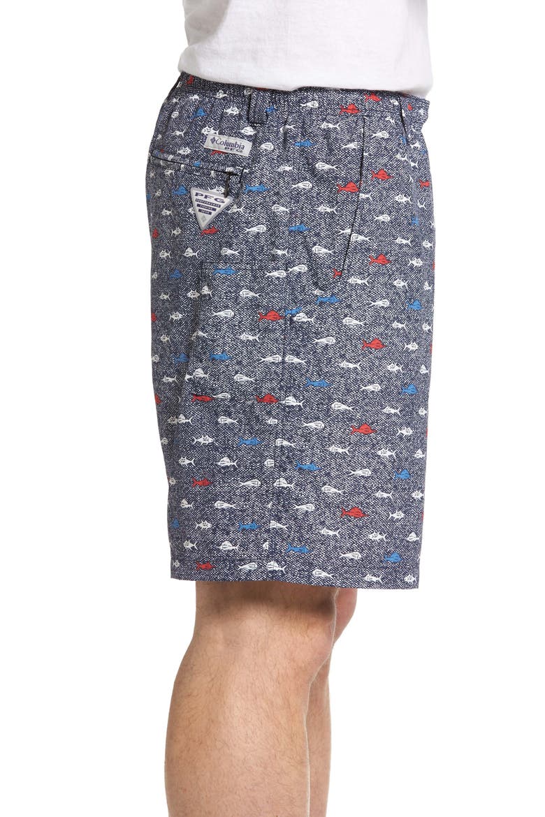 PFG Backcast II Print Swim Trunks, Alternate, color, COLLEGIATE NAVY FISH SCHOOL