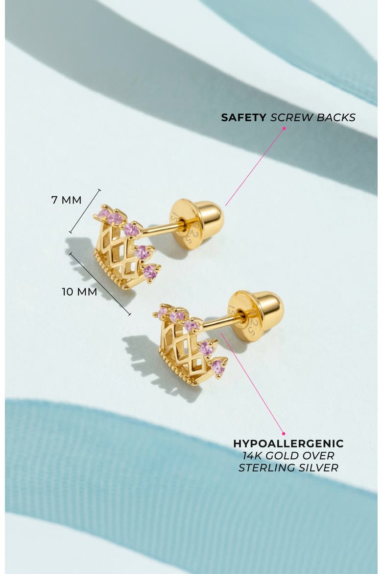 Point CZ Crown Plated Earrings, Alternate, color, Pink