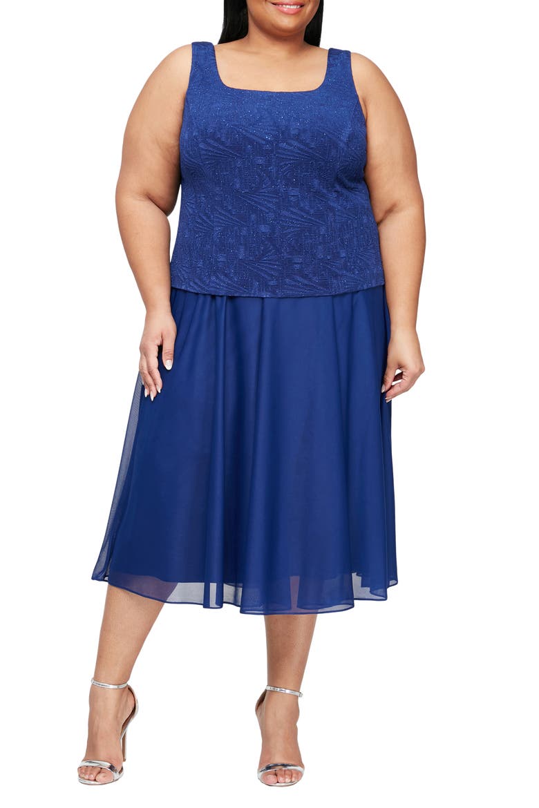 Glitter Mock Two-Piece Dress with Jacket, Alternate, color, ELECTRIC/ BLUE