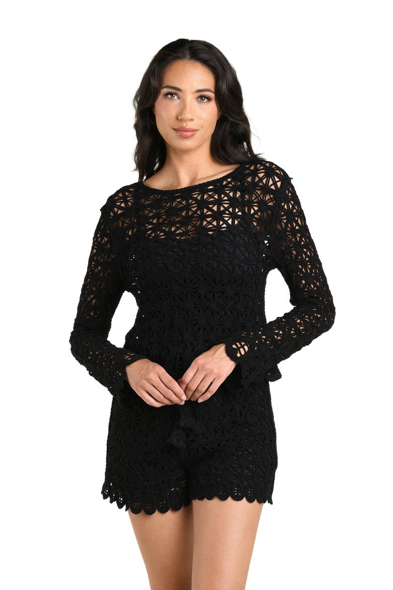 Serenity Crop Cotton Blend Cover-Up Top, Alternate, color, BLACK