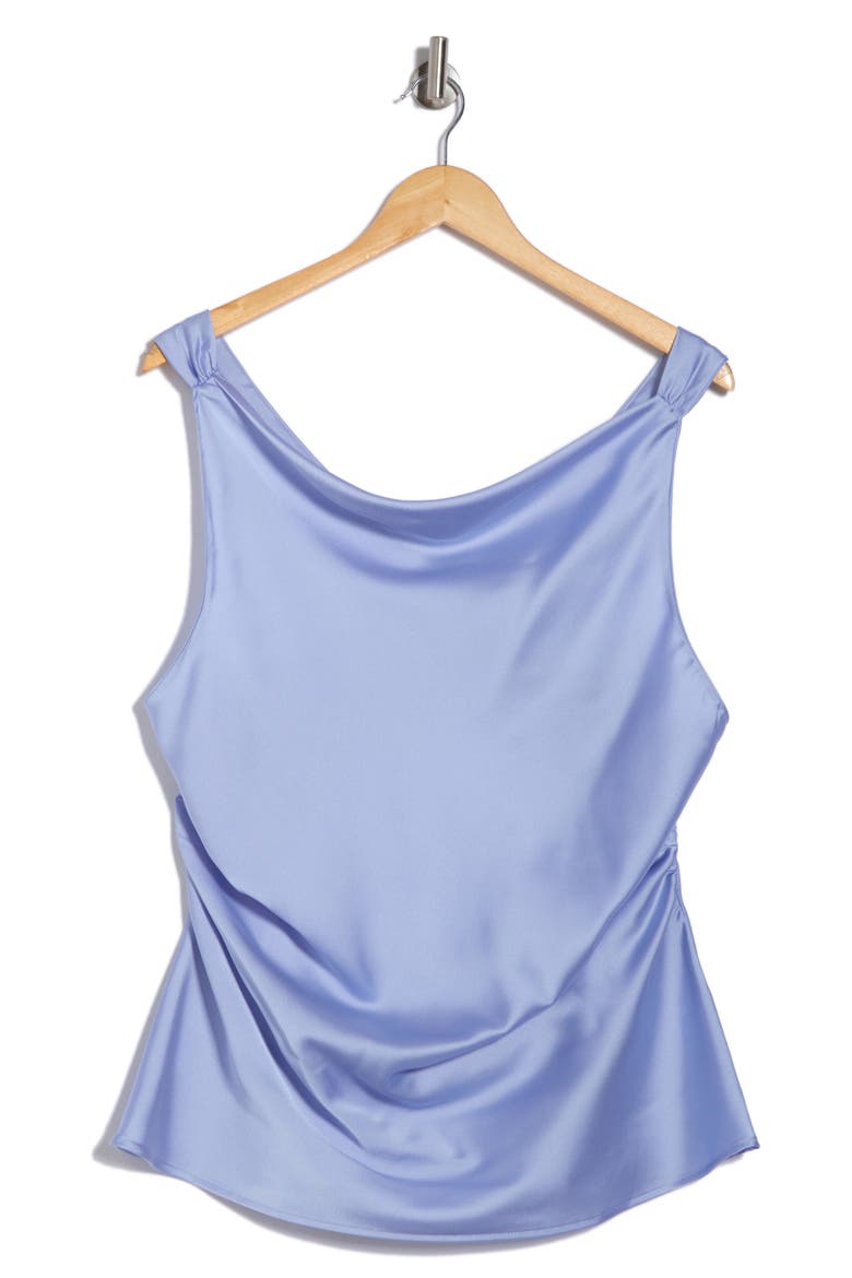 Open Back Ruched Sleeveless Satin Top, Alternate, color, BLUE