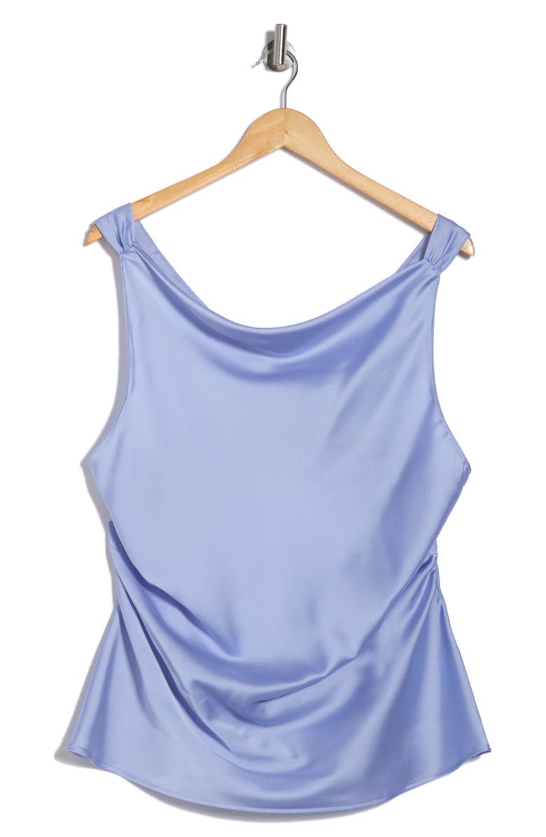 Renee C Open Back Ruched Sleeveless Satin Top, Alternate, color, Blue