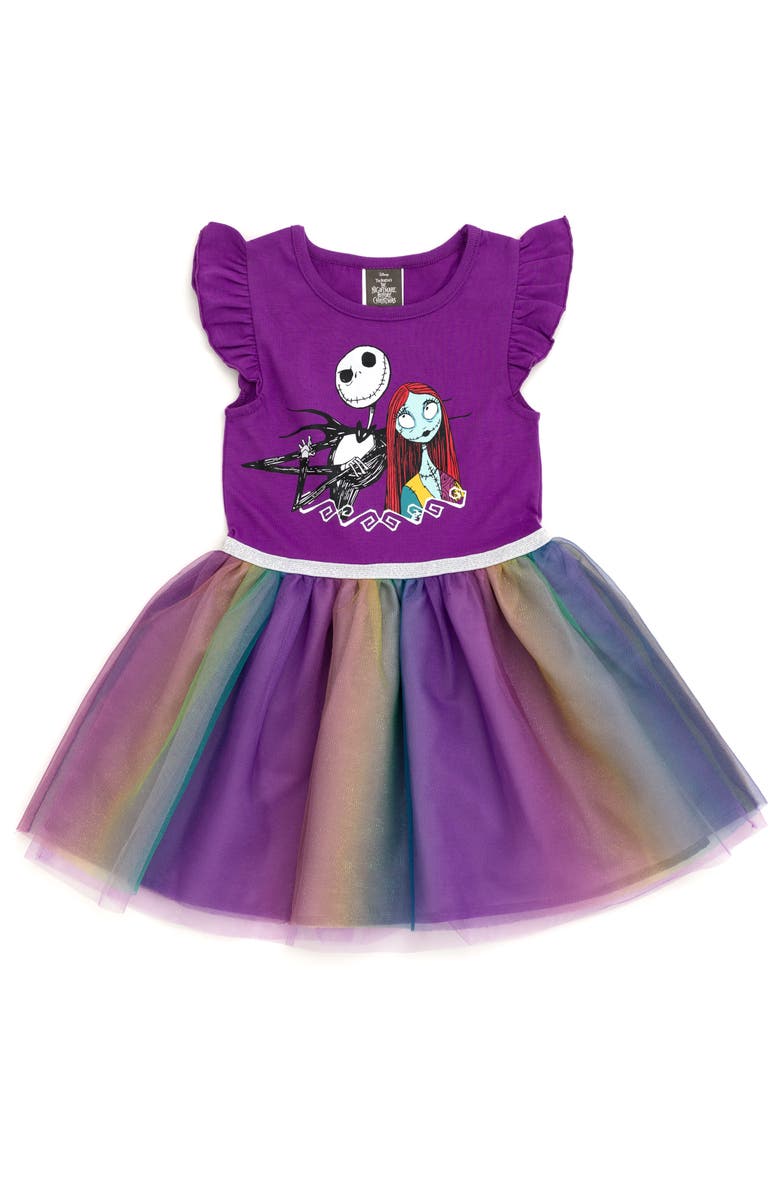 Disney Nightmare Before Christmas Short Sleeve Tutu Dress, Main, color, Violet Jack Sally