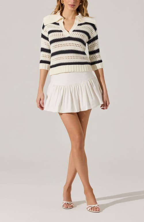 ASTR ASTR THE LABEL STRIPE OPEN STITCH COTTON BLEND POLO SWEATER