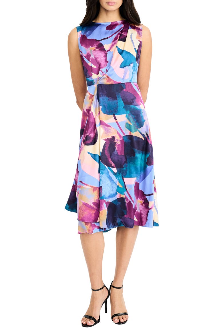 Asymmetric A-Line Midi Dress, Main, color, BLUE/ GRAPE