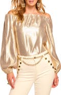 Ramy Brook Esther Off the Shoulder Metallic Silk Blend Top