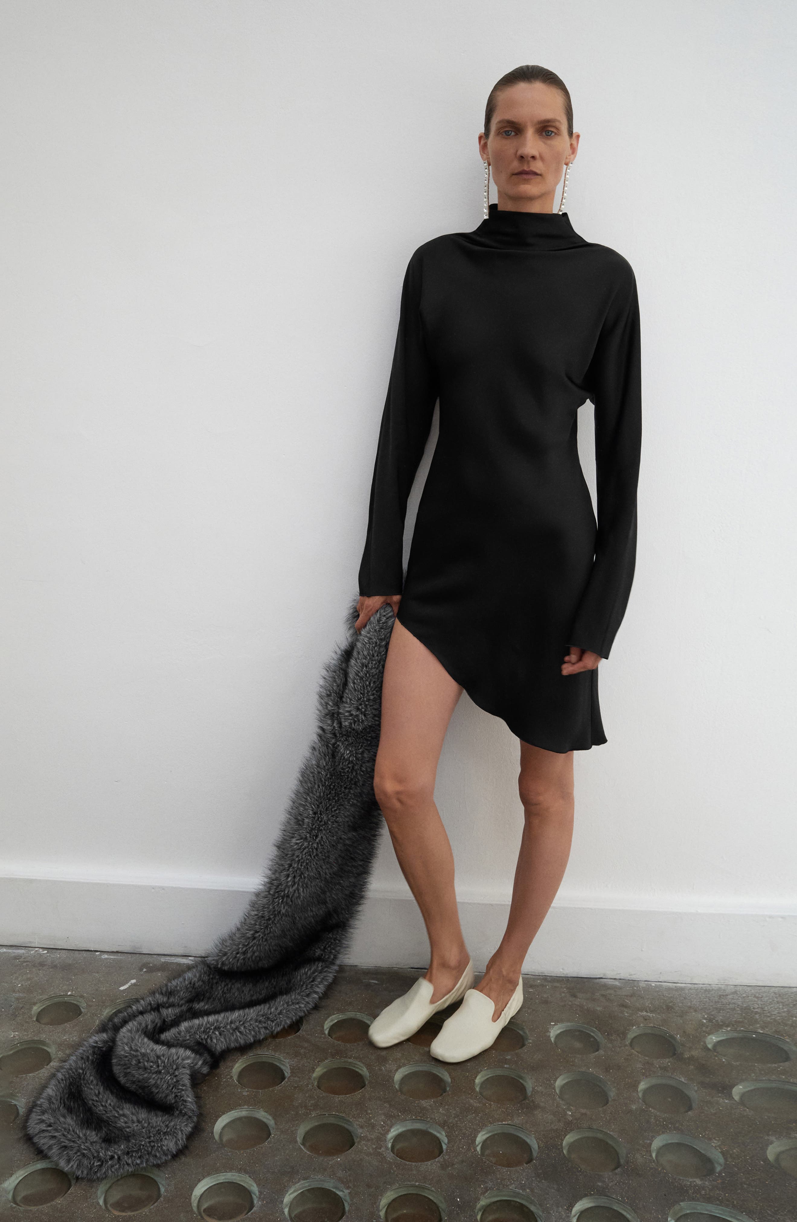 Selection Satin Long Sleeve Asymmetric Hem Dress - image 2