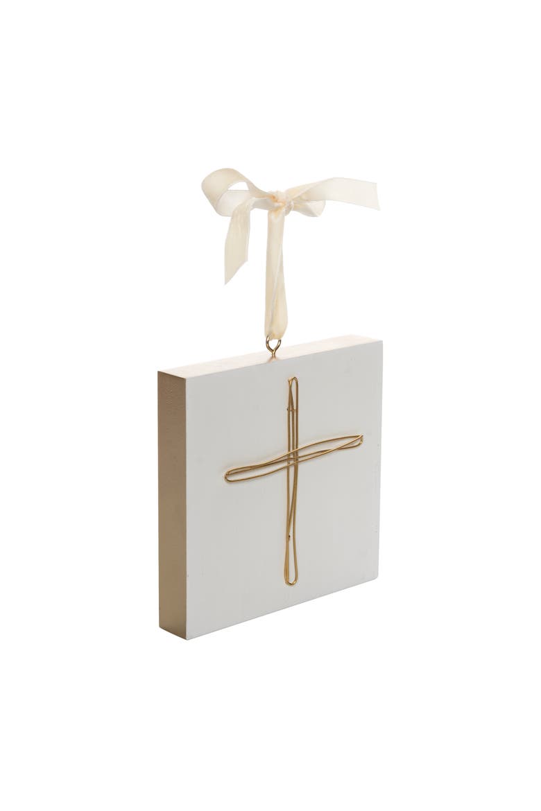 Off-White Wooden Christmas Cross Block Ornament Indoor Decor, Alternate, color, White