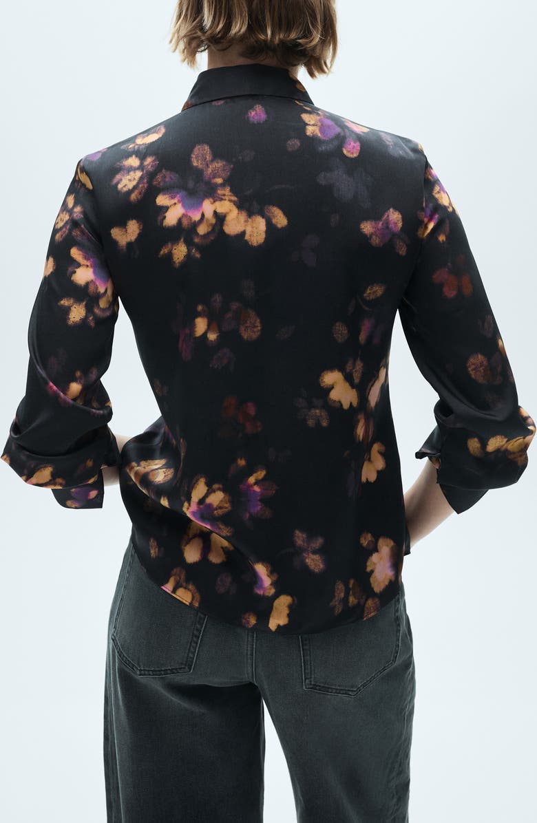 MANGO Abstract Print Satin Button-Up Shirt, Alternate, color,