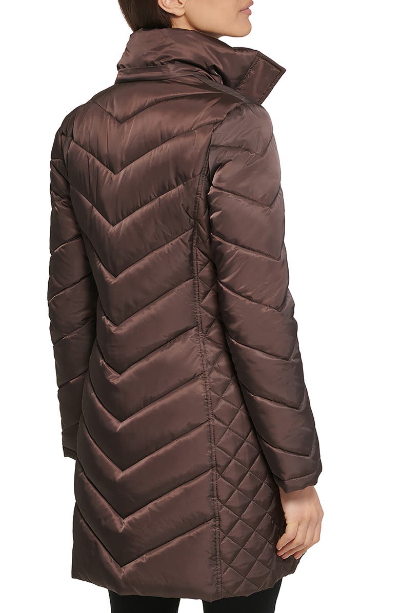 Kenneth Cole New York Faux Fur Trim Longline Puffer Jacket, Alternate, color, Dark Roast