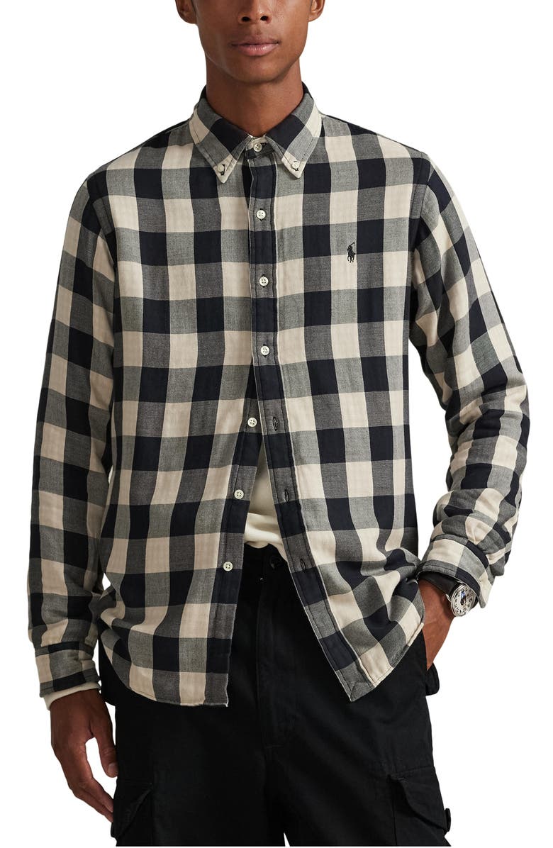Polo Ralph Lauren Classic Fit Check Cotton Twill Button-Down Shirt, Main, color, Cream/ Black
