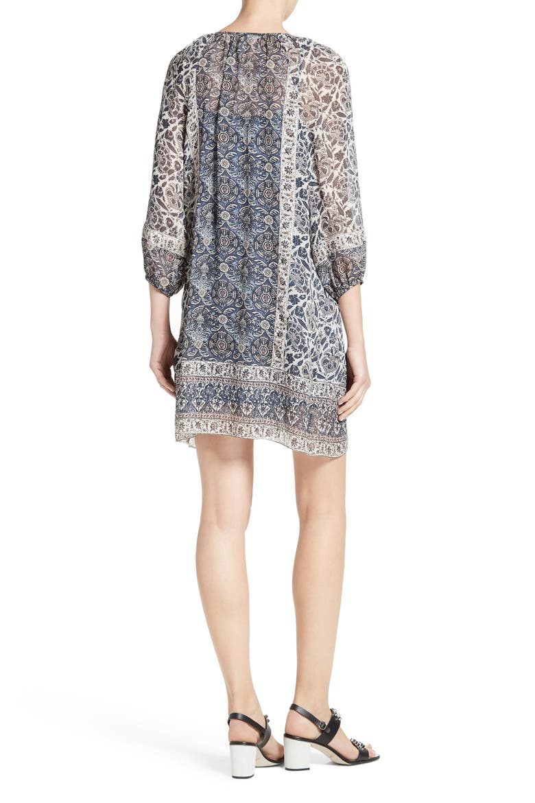 'Foxley' Floral Print Silk Peasant Dress, Alternate, color, DUSTY INDIGO
