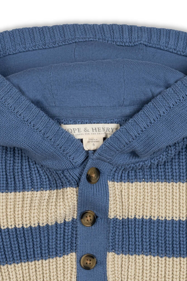 Kids' Organic Henley Sweater Hoodie, Alternate, color, Blue and Natural Stripe