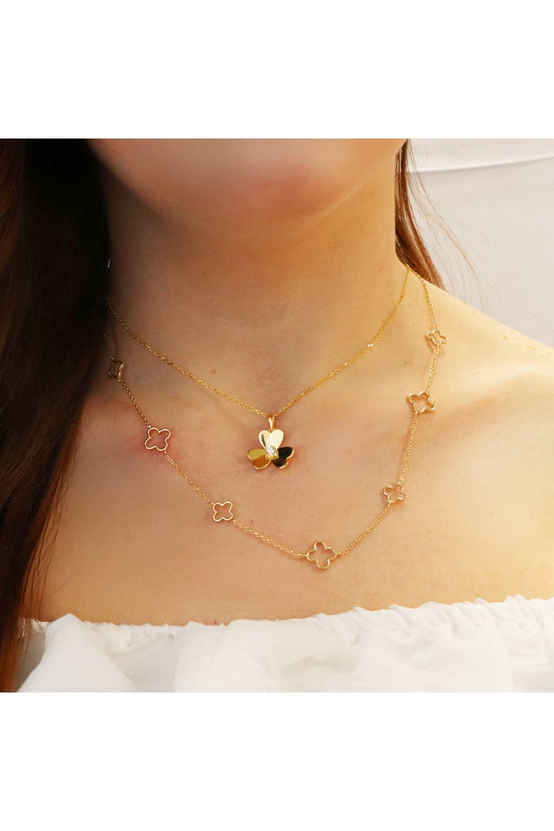 Alternating Open Clover Necklace, Alternate, color, Gold-Plated Sterling Silver