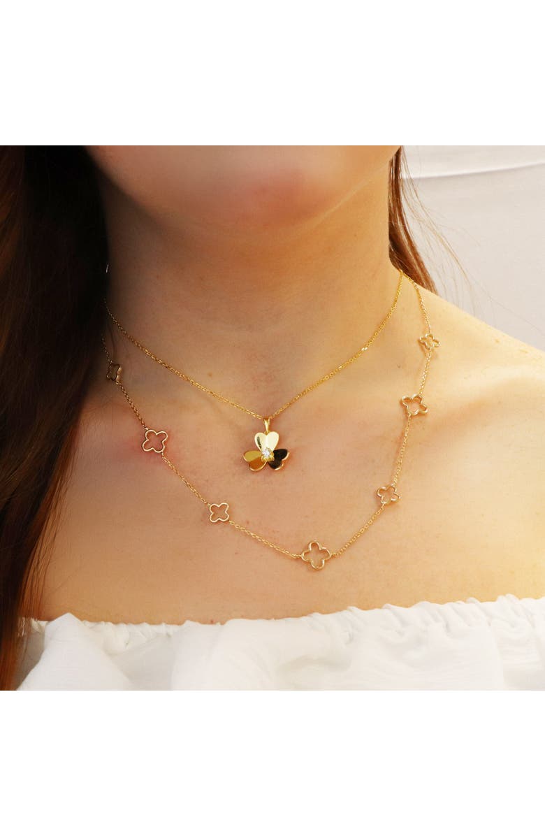 The Lovery Fine Jewelry Alternating Open Clover Necklace, Alternate, color, Gold-Plated Sterling Silver