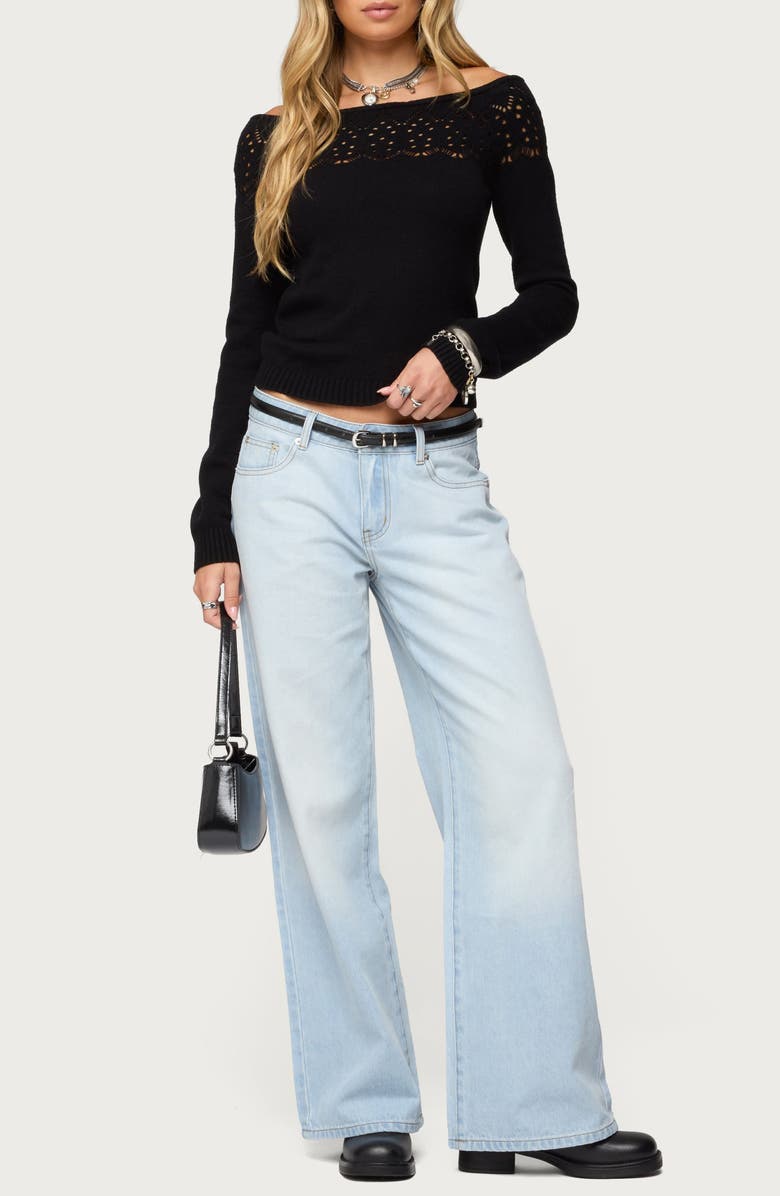 EDIKTED Lillis Boat Neck Crop Sweater, Alternate, color, Black