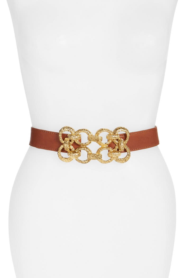 Leather Stretch Belt, Main, color, COGNAC
