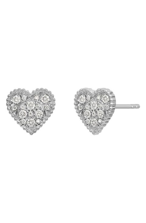 Diamond Heart Stud Earrings
