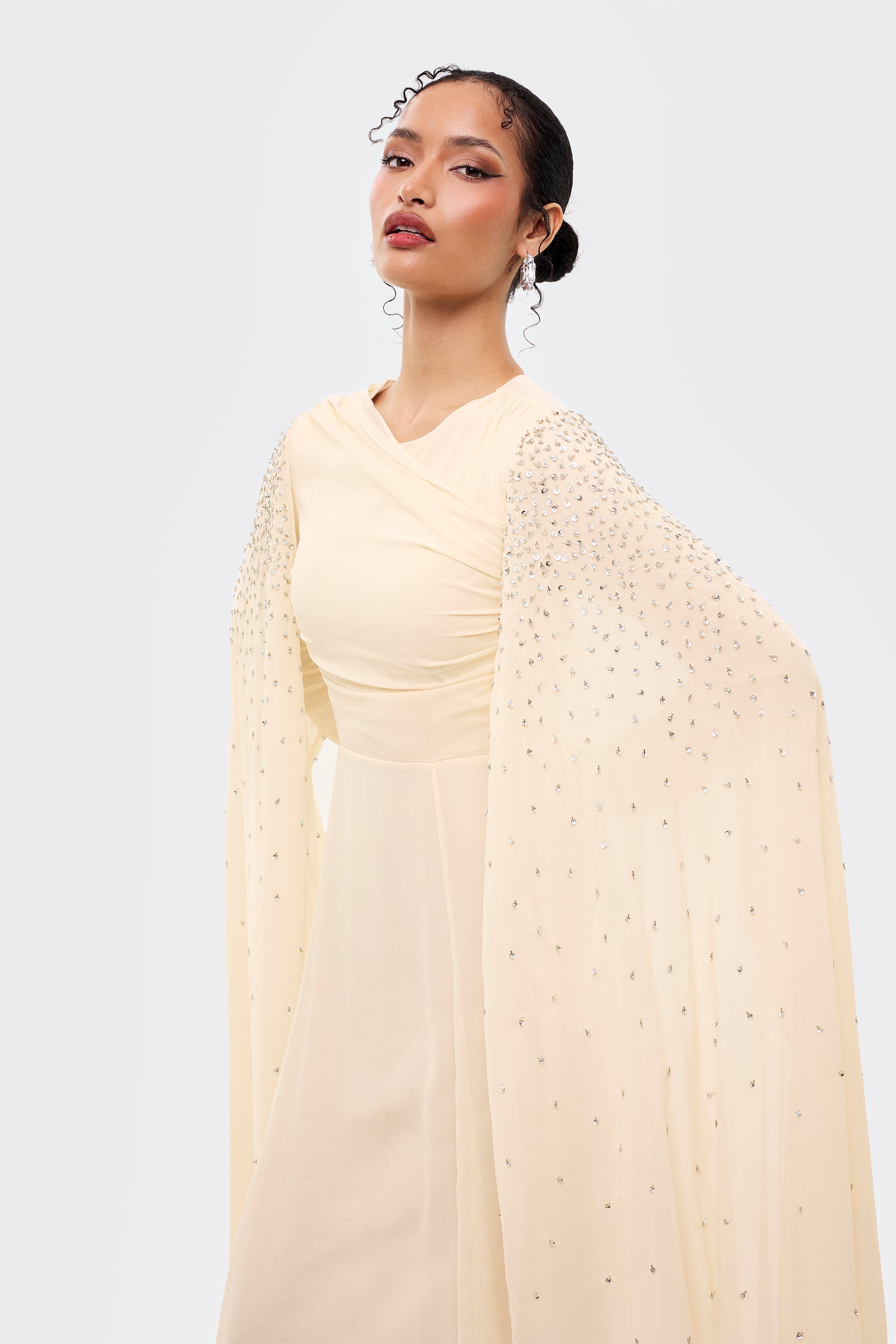 MARYISA Modest Cape Embellished Sequins Maxi Dress (Women) | Nordstrom