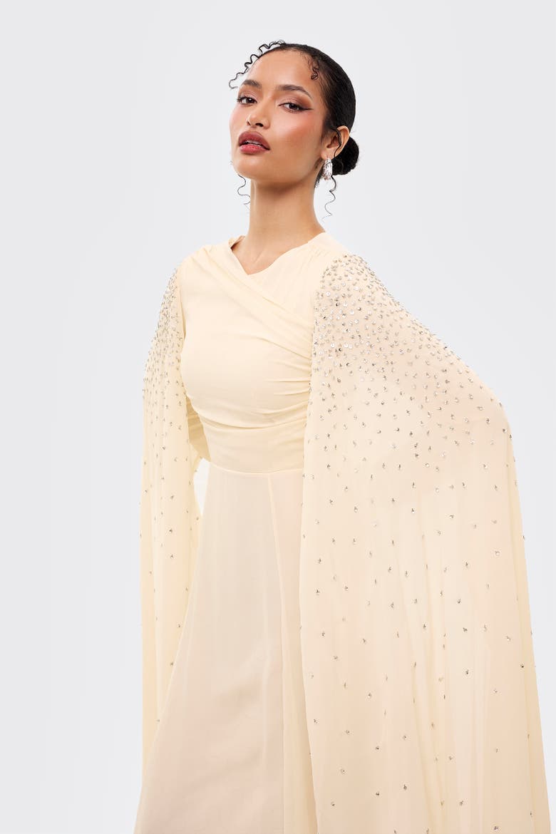 Modest Cape Embellished Sequins Maxi Dress, Alternate, color, CREAM