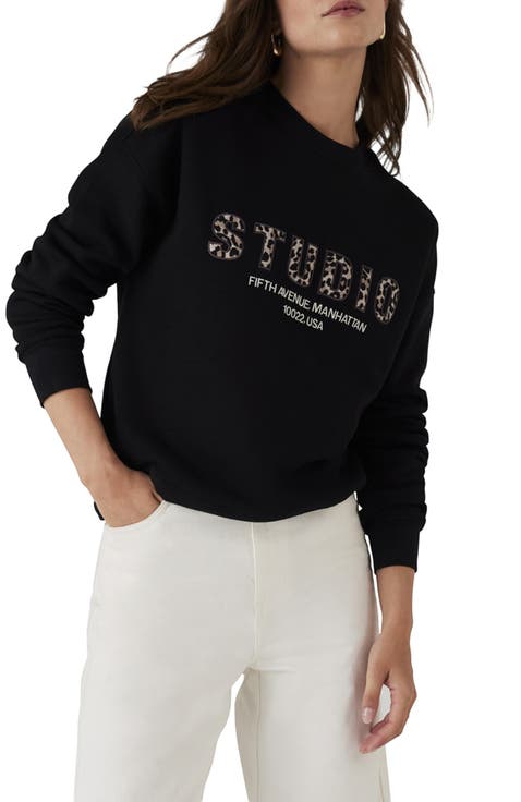 Cotton Blend Graphic Motif Sweatshirt