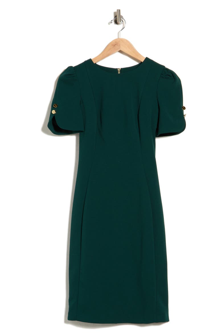 Puff Short Sleeve Sheath Dress, Main, color, MALACHITE