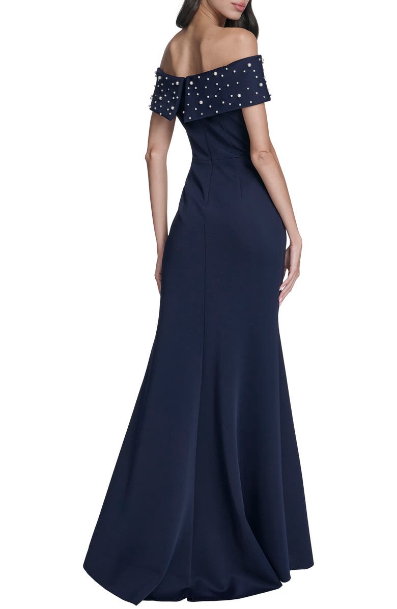 Eliza J Imitation Pearl Off the Shoulder Ruched Gown, Alternate, color, 