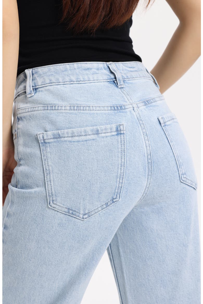 Embroidered High Waist Relaxed Straight Leg Jeans, Alternate, color, LIGHT BLUE