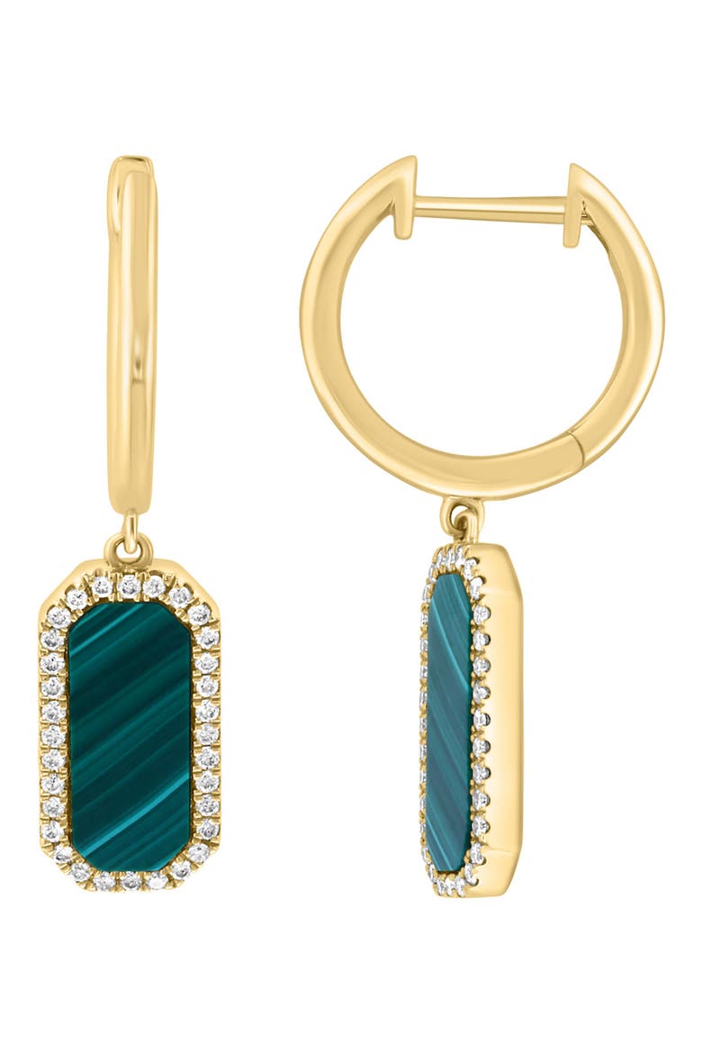 Malachite & Diamond Drop Earrings, Main, color, GREEN