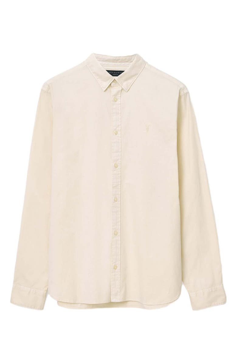 AllSaints Hawthorne Solid Stretch Cotton Button-Up Shirt, Alternate, color, Soap White
