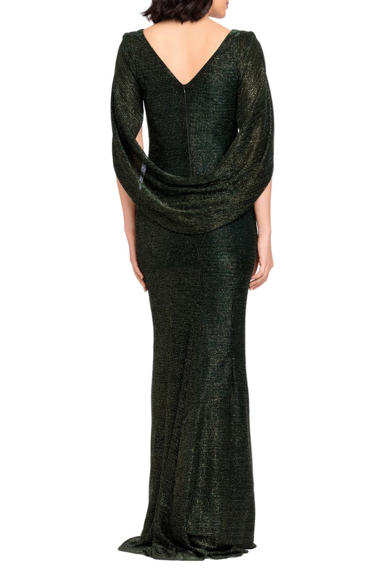 Drape Back Stretch Metallic Sheath Gown, Alternate, color, GREEN/ GOLD