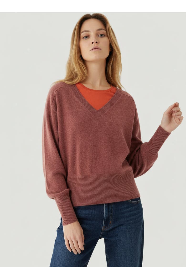 Cashmere Long Sleeve Pullover V-Neck, Main, color, ROSE TAUPE