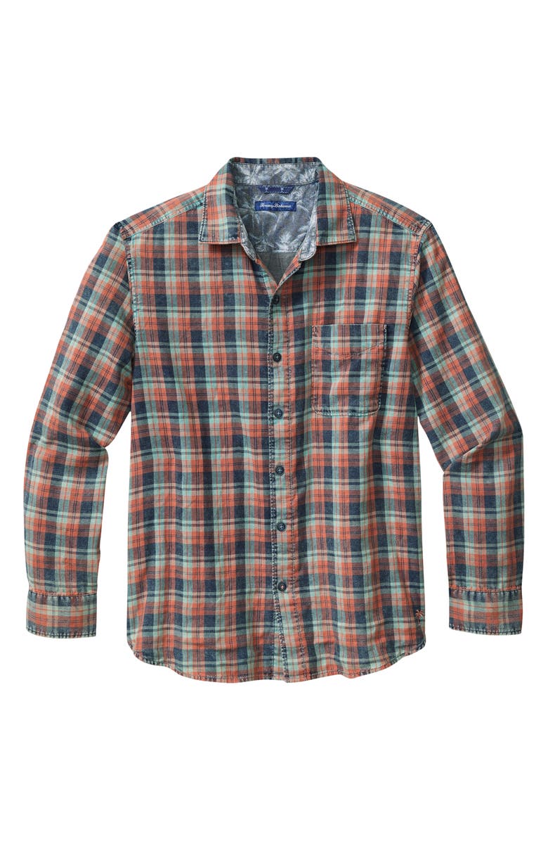 Tommy Bahama Indio Plaid Cotton Button-Up Shirt, Main, color, Morning Grapefruit