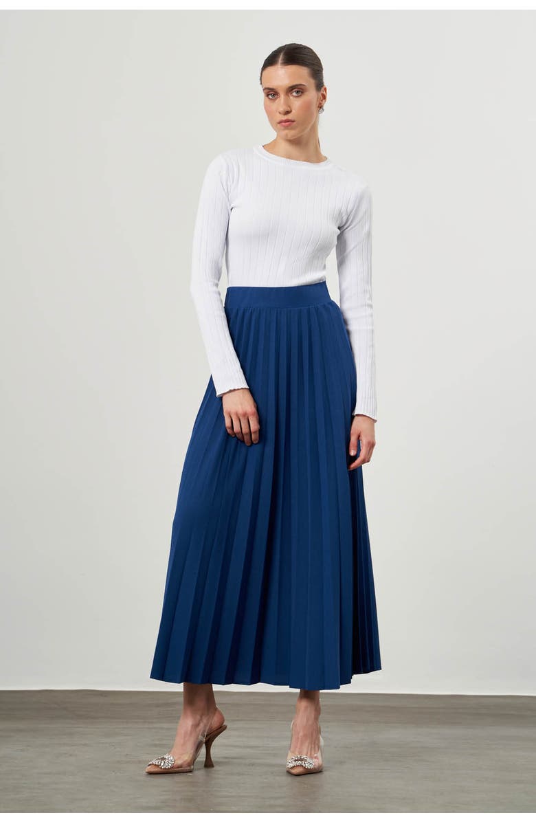 Mizalle Crepe Knitted Pleated Skirt, Main, color, Indigo