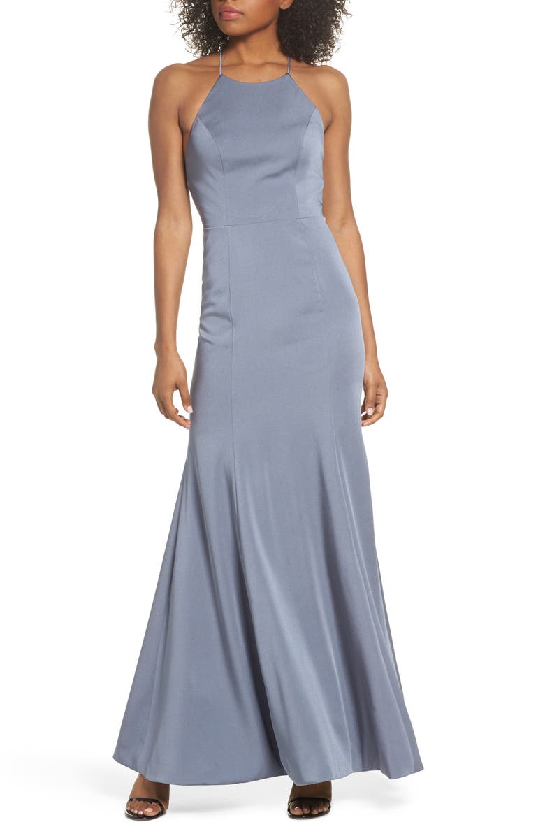 Jenny Yoo Naomi Luxe Crepe Halter Gown, Alternate, color, 