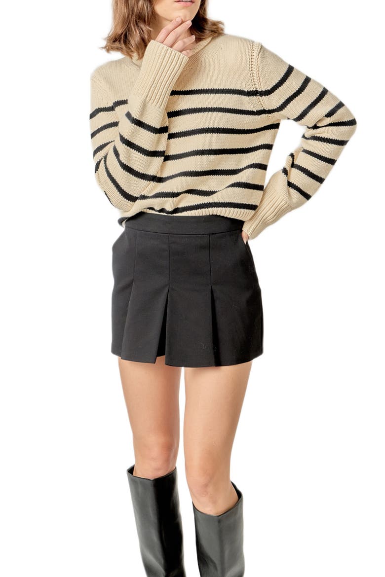 Stripe Roll Neck Cotton Blend Sweater, Alternate, color, BEIGE/ BLACK